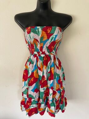 Yireh Strapless Floral Smocked Summer Dress in Red & Multicolor